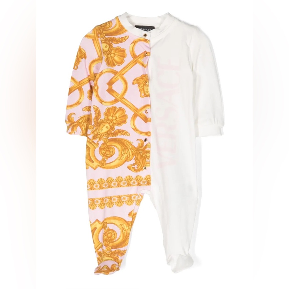 Versace Baby’s Splice Barocco Logo Footie In Pink